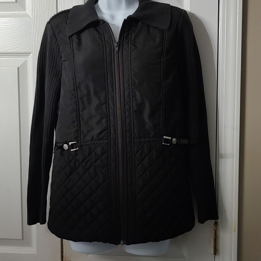 Christpher & Banks  black quilted and ribbed sweater  jacket coat Sz M
